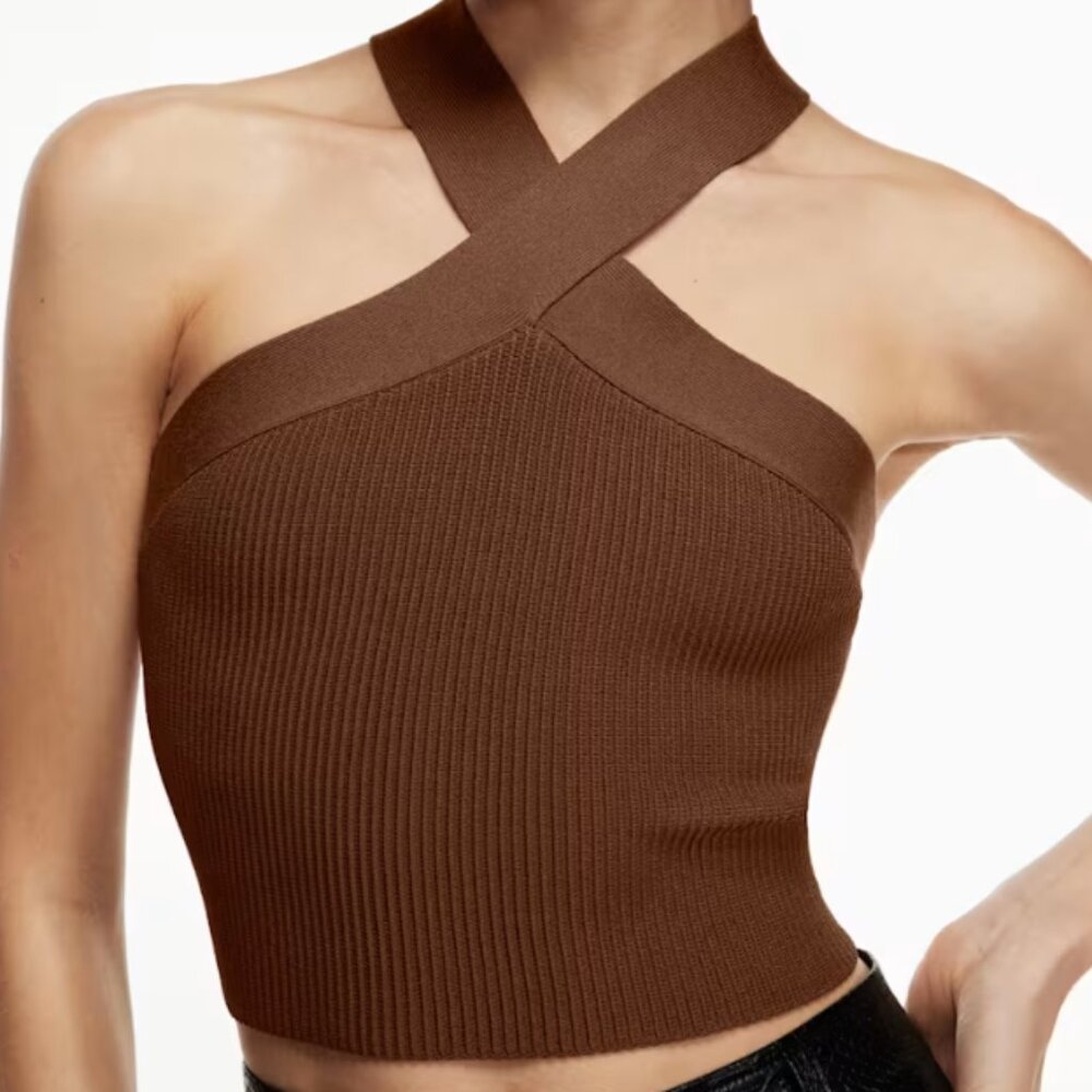 Sculpt Knit Criss Cross Cropped Tank - Brown